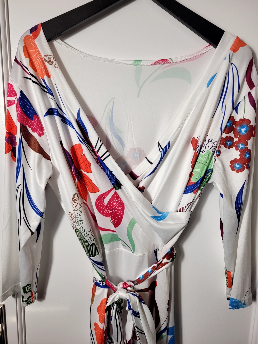White Floral Wrap Maxi Dress - Colorful Print - Picture 3 of 9
